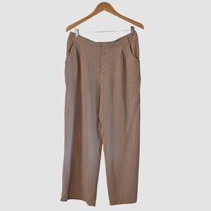 Feiersi Linen Blend Wide Leg Pants XL Tan Elastic Waist Resort Coastal NWT